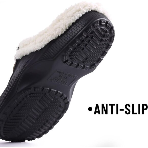 Women Black/White Clogs Waterproof Winter Fuzzy Slippers Classic Fur Lined - Picture 6 of 6